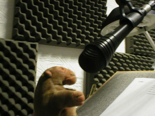 Mr Monkey testing a microphone