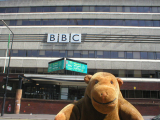 Mr Monkey looking at the BBC from across Oxford Road