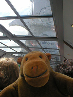 Mr Monkey looking up as the boat enters a gondola