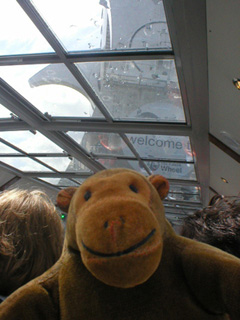 Mr Monkey looking up as the boat enters a gondola