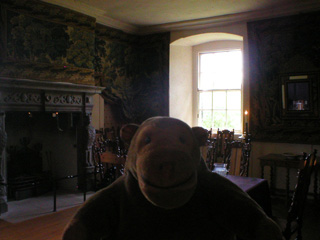 Mr Monkey looking towards the fireplace in the Drawing Room
