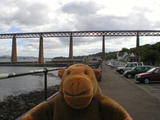Mr Monkey looking at the landlocked bit of the Forth Rail Bridge