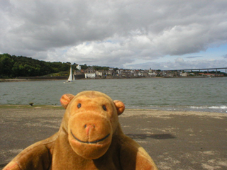 Mr Monkey watching a sail boat on the Forth