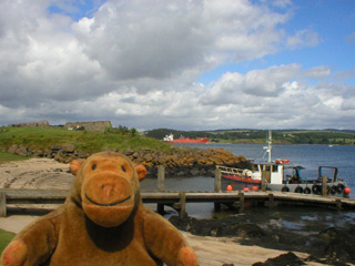 Mr Monkey looking at the harbour of Inchcolm Island