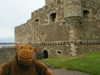 Mr Monkey approaching the front door of Blackness Castle