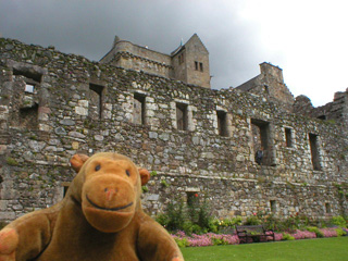 Mr Monkey looking up at the castle from the terrace