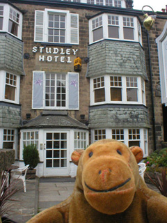 Mr Monkey outside the front door of the Studley Hotel