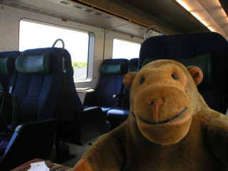 Mr Monkey inside the Copenhagen - Malmo train