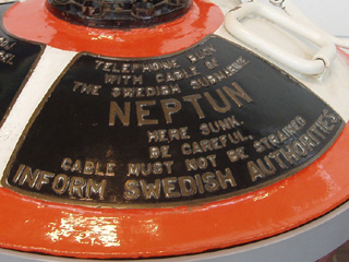 Close up of the information panel on the Swedish emergency buoy