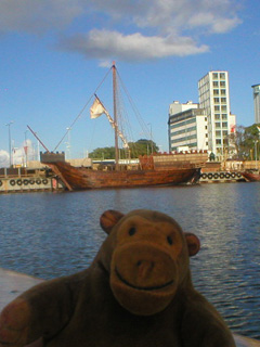 Mr Monkey passing a medieval ship