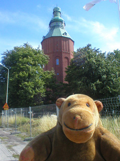 Mr Monkey looking at the Ystad water tower