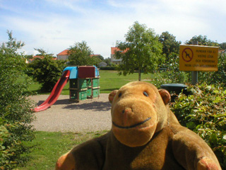 Mr Monkey in a children's playground