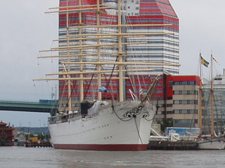 The floating hotel, Barken Viking, in front of the Lipstick