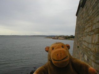 Mr Monkey looking along the base of a bastion