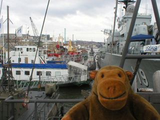 Mr Monkey looking down on the Gothenburg Maritime Centre