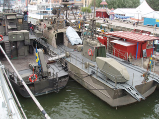 Two small naval vessels seen from above