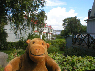 Mr Monkey passing houses just outside Tången