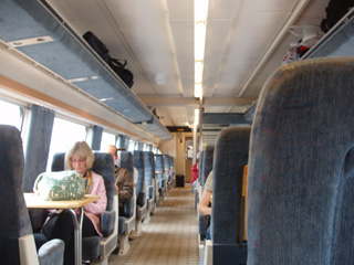 The spacious inside of an X2000 carriage