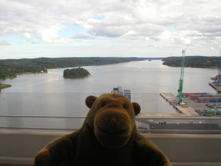 Mr Monkey looking from the train at Södertalje