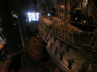 Mr Monkey looking down on the main deck of the Vasa
