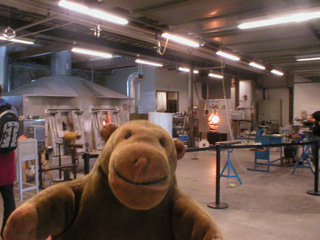 Mr Monkey looking at the glass workshop at Steninge