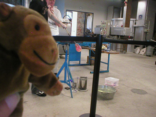 Mr Monkey watching Mr Rik trying to blow glass