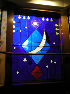 A stained glass window at the Ivy