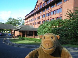 Mr Monkey outside the Swindon Marriott hotel
