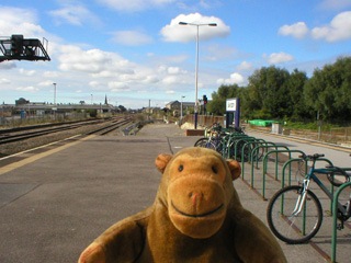 Mr Monkey on the platform of Swindon station