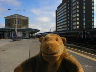 Mr Monkey on the platform of Swindon station