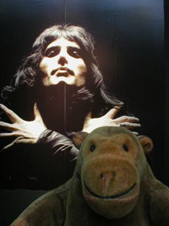 Mr Monkey in front of that picture of Freddie Mercury