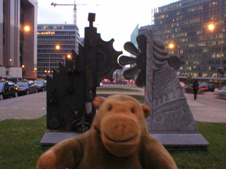 Mr Monkey with an environmental sculpture