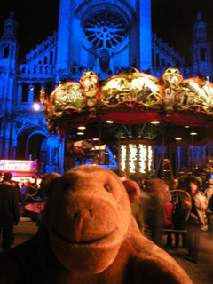 Mr Monkey watching the roundabout in front of St. Catherine's church