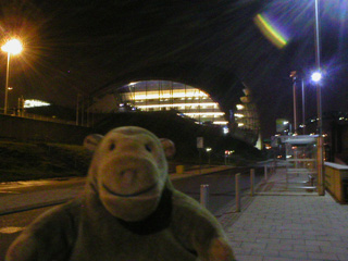 Mr Monkey walking towards the Sage Centre