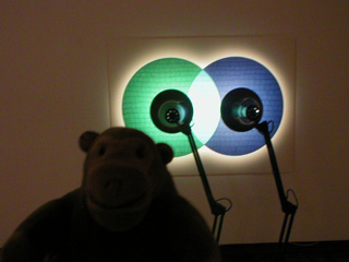 Mr Monkey with green + blue = cyan