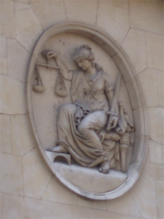Justice on the front of the old Sessions House