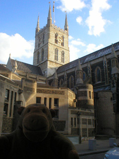 Mr Monkey outside Southwark Cathedral