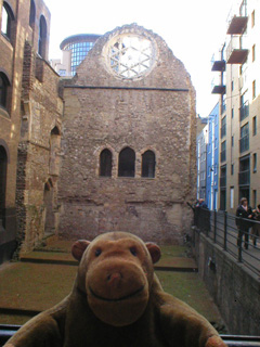 Mr Monkey looking at the remains of Winchester Palace