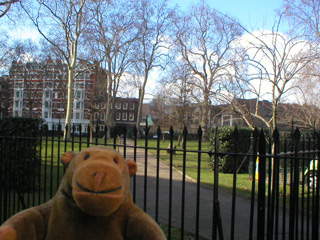 Mr Monkey looking across Charterhouse Square