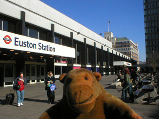 Mr Monkey outside Euston station