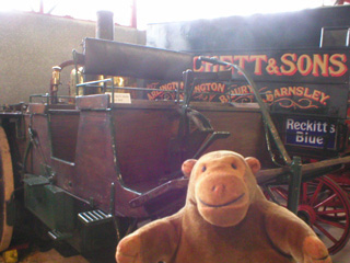Mr Monkey in front of the Grenville steam carriage