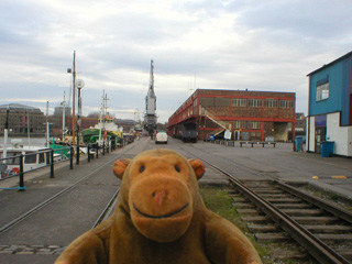 Mr Monkey looking towards the Bristol Industrial Museum
