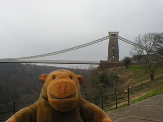 Mr Monkey looking at the suspension bridge