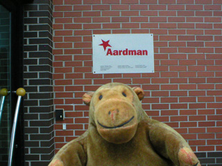 Mr Monkey with the Aardman sign
