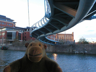Mr Monkey underneath Bristol's Valentine Bridge