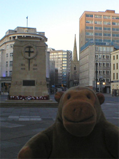 Mr Monkey looking at the Bristol Cenotaph