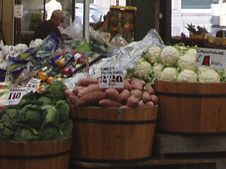 Tubs of vegetables in Borough Market