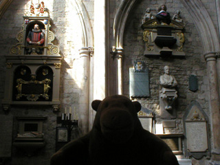 Mr Monkey inspecting monuments in the south transept