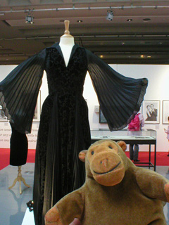 Mr Monkey looking at a Thea Porter long armed dress