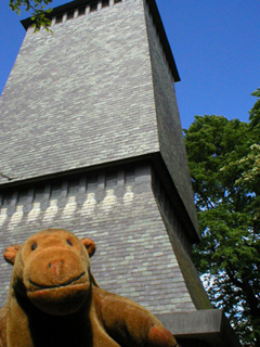 Mr Monkey beside the Addlestone tower